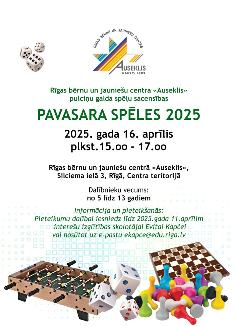 Rīgas bērnu un jauniešu centra “Auseklis” pulciņu galda spēļu sacensības “Pavasara spēles 2025”